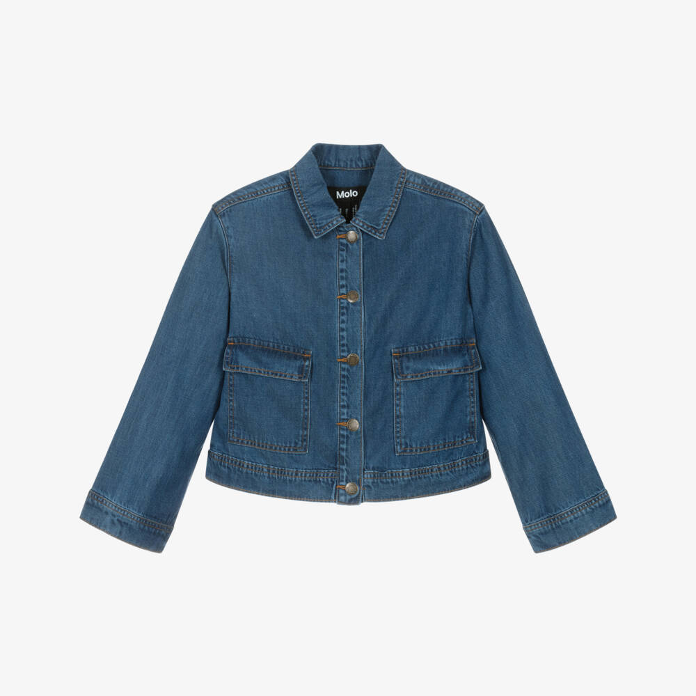 Molo-Girls Blue Tencel Denim Jacket | Childrensalon Outlet
