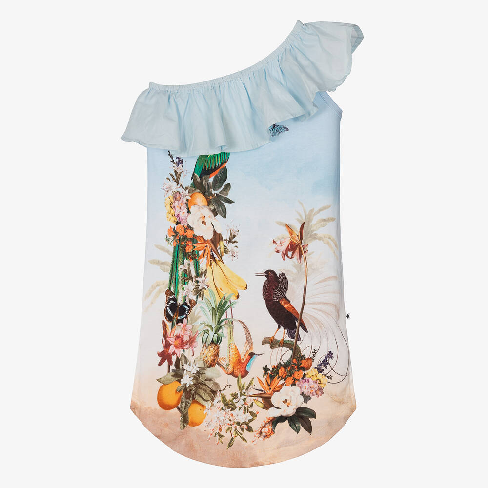 Molo - Girls Blue Tropical Bird Beach Dress | Childrensalon