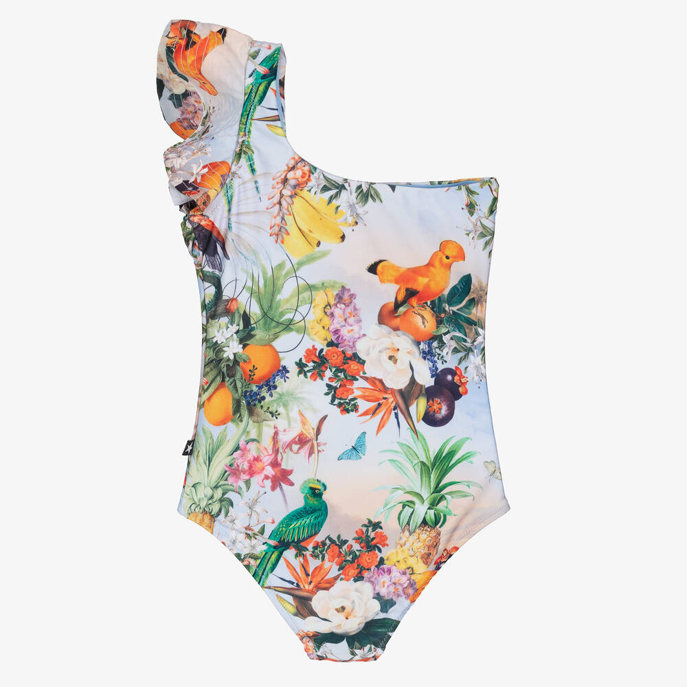 Molo-Girls Blue Tropical Swimsuit (UPF50+) | Childrensalon Outlet