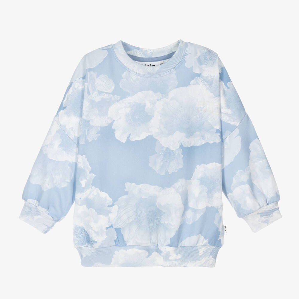 Molo - Sweat bleu et blanc nuages fille  | Childrensalon