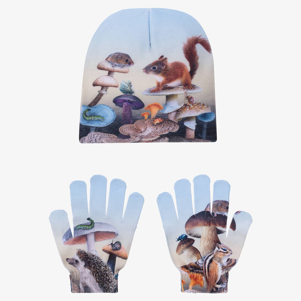 Molo-Girls Blue Woodland Hat & Gloves Set | Childrensalon Outlet