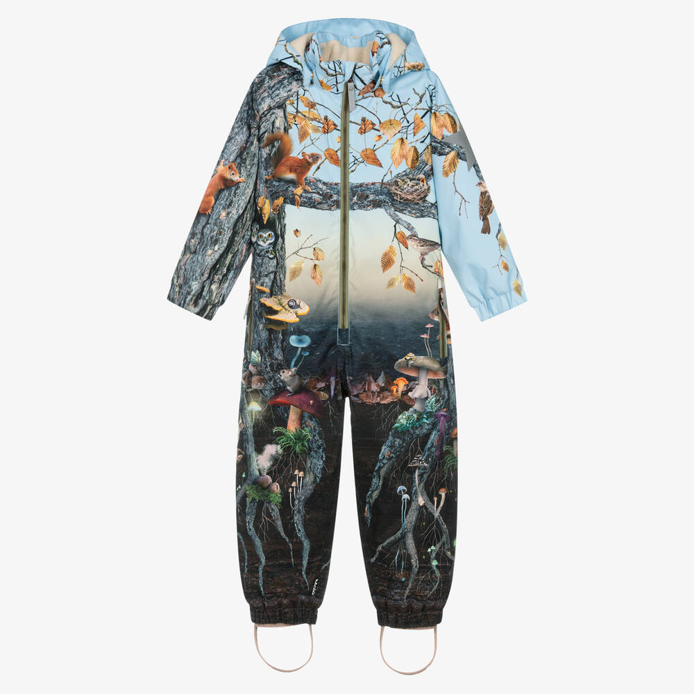 Molo - Girls Blue Woodland Print Snowsuit | Childrensalon