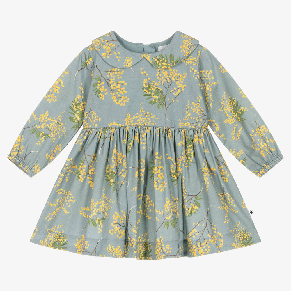 Molo - Girls Blue & Yellow Cotton Floral Dress  | Childrensalon