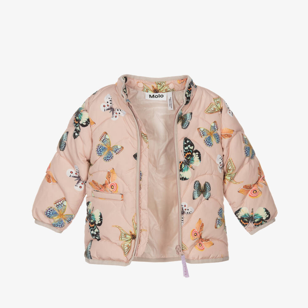 Molo-Girls Blush Butterfly Winter Jacket | Childrensalon Outlet