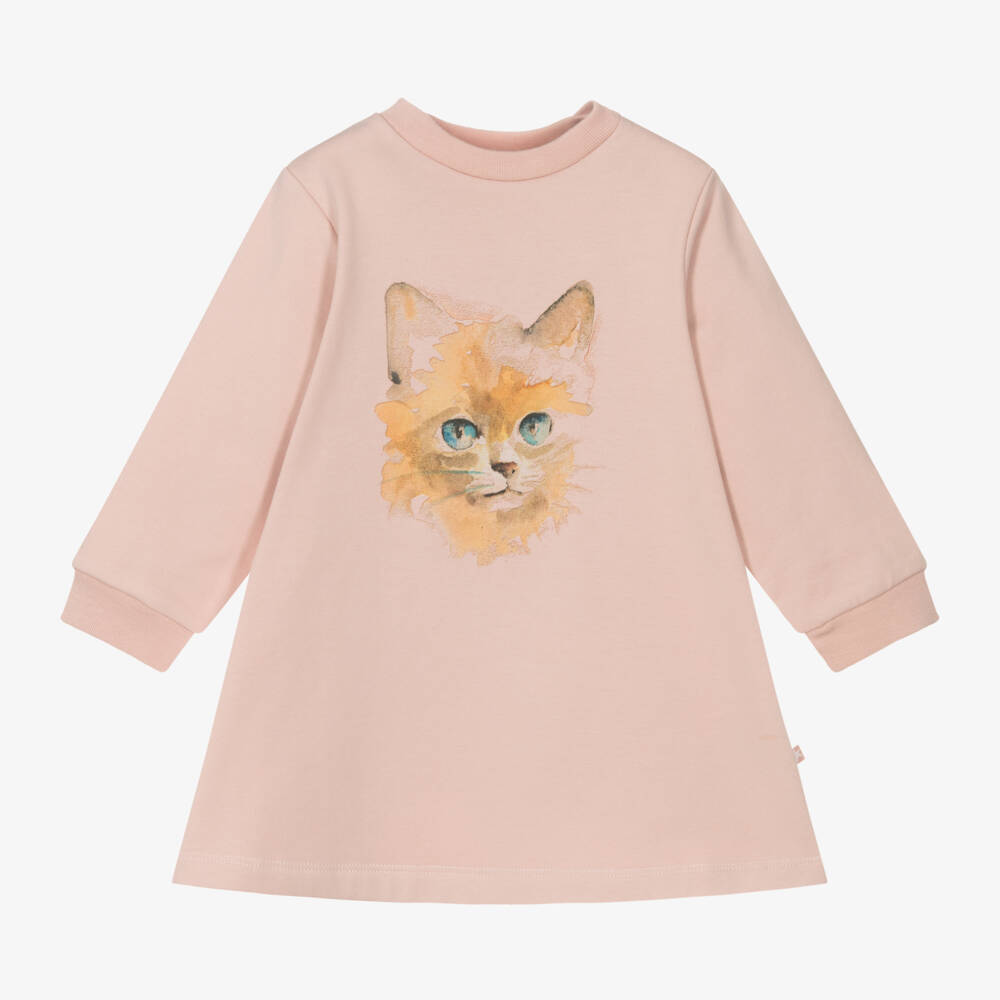 Molo-Girls Blush Cat Cotton Dress | Childrensalon Outlet