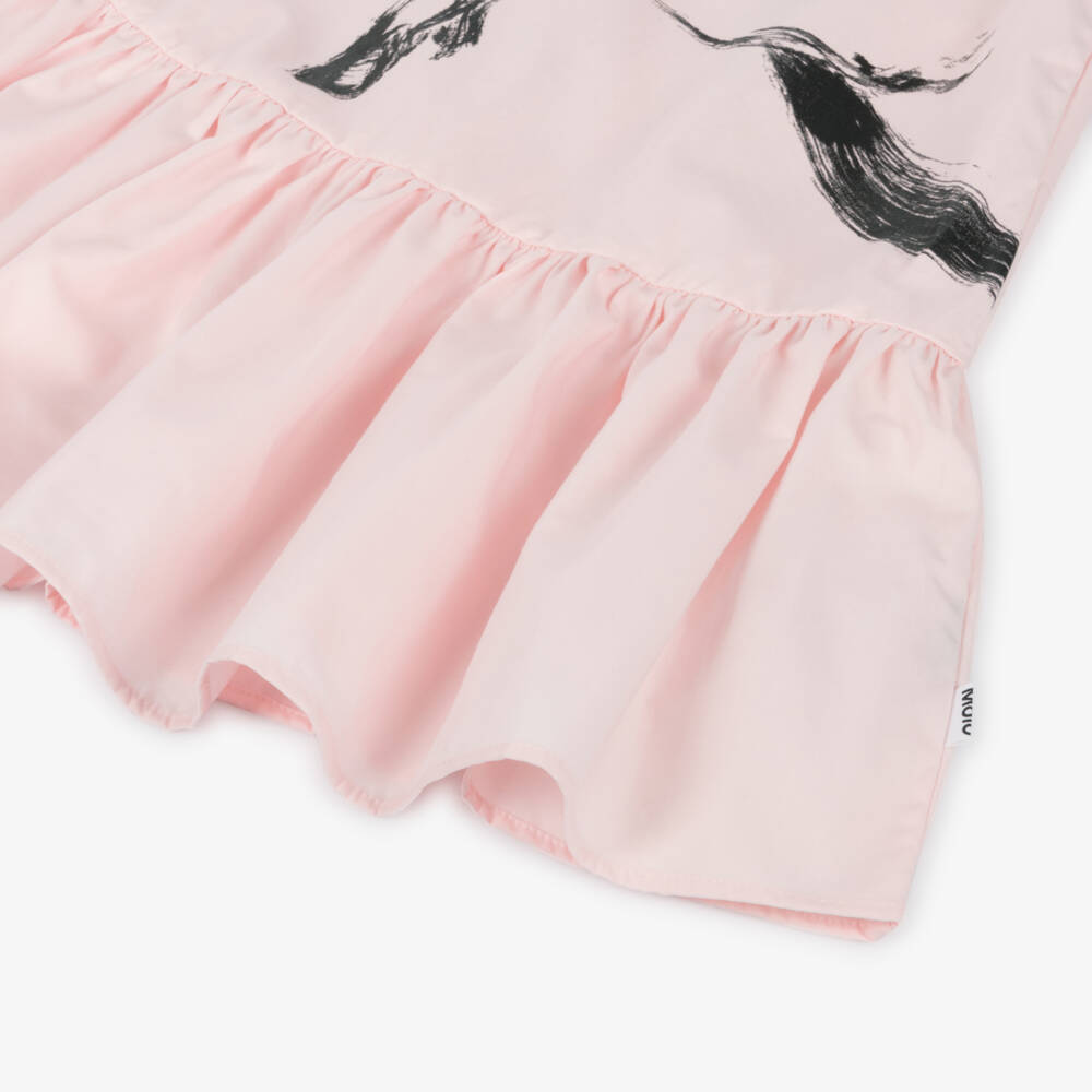Molo-Girls Blush Cotton Horse Print Dress | Childrensalon Outlet