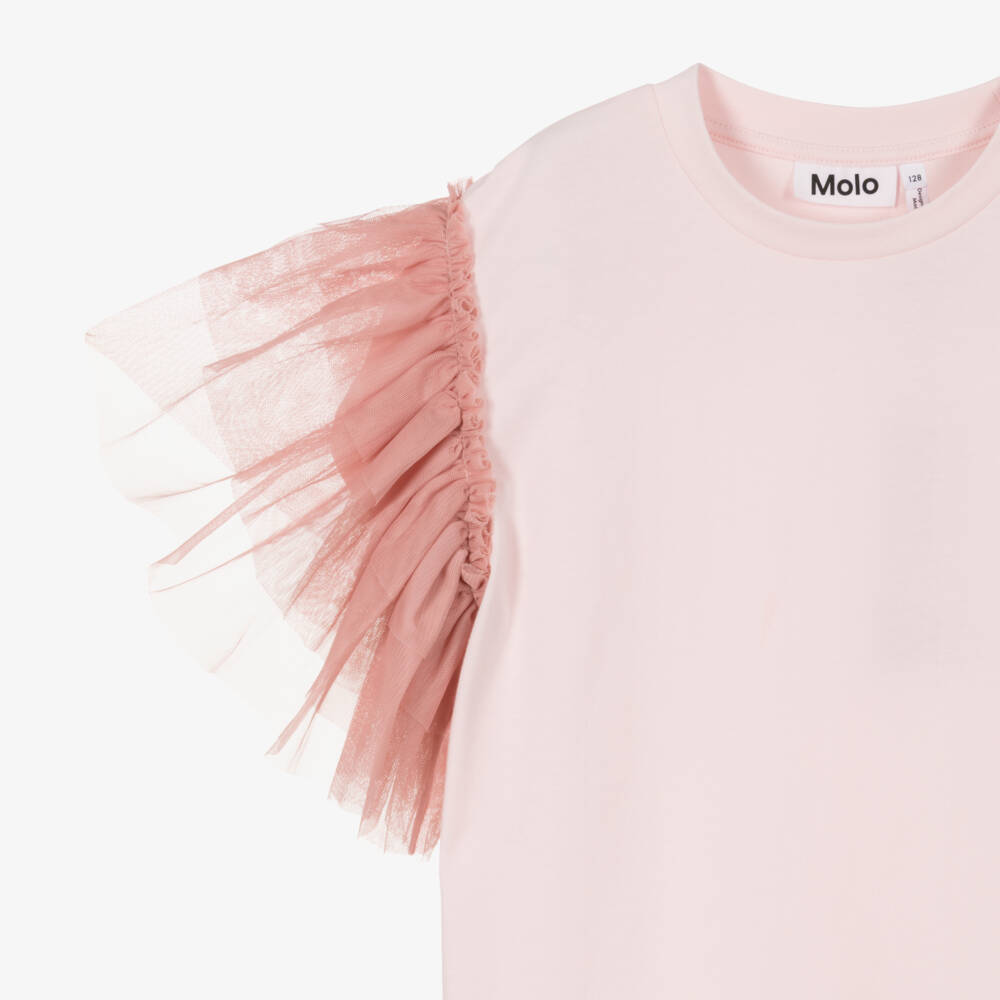 Molo-Футболка из хлопка и тюля для девочек в розовом цвете | Childrensalon Outlet