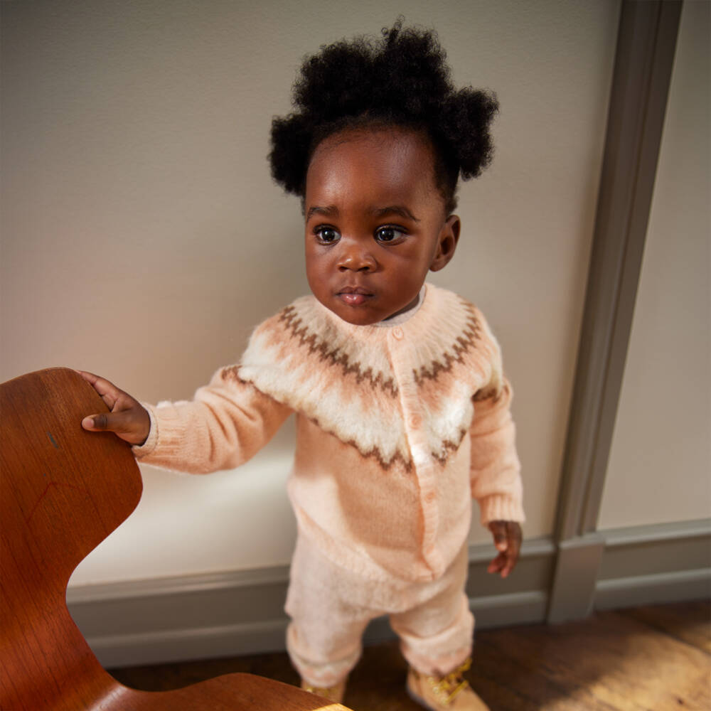 مولو-كارديغان بنقشة فير آيل صوف لون زهري للبنات | Childrensalon Outlet