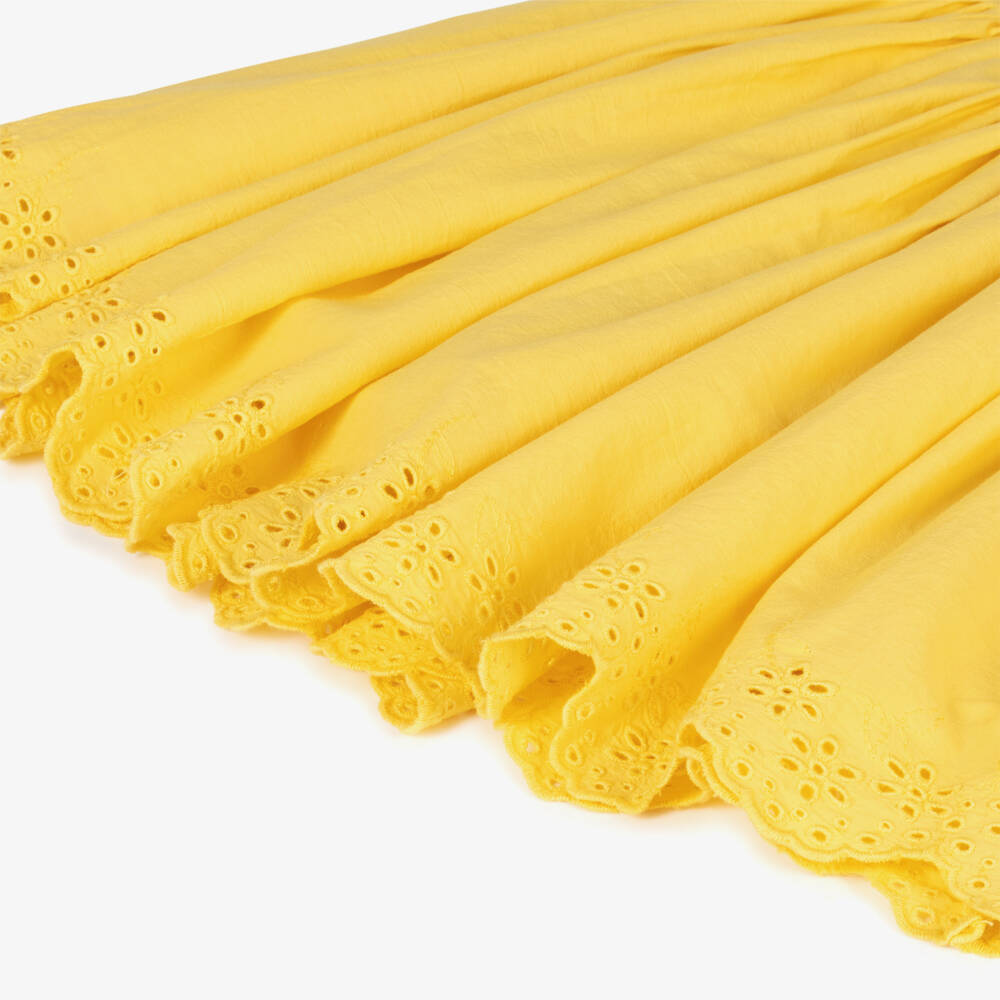Molo-Girls Bright Yellow Cotton Skirt with Broderie Anglaise Trim | Childrensalon Outlet