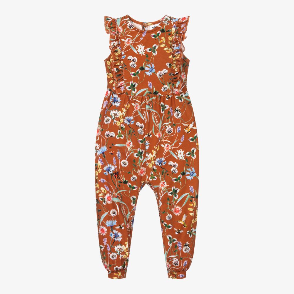 Molo - Girls Brown Floral Jumpsuit | Childrensalon