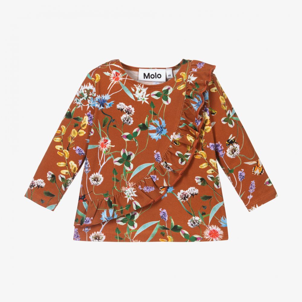 Molo - Girls Brown Organic Cotton Top | Childrensalon