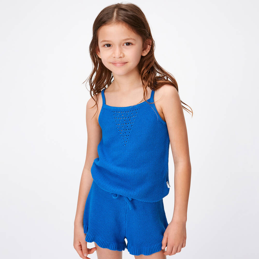 Molo-Girls Cobalt Blue Knitted Cotton Shorts | Childrensalon Outlet