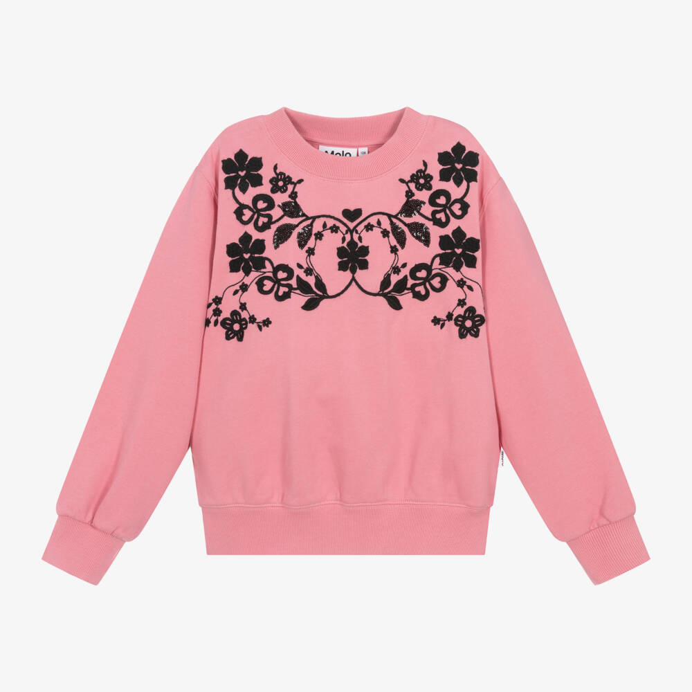 Molo-Girls Coral Floral Cotton Sweatshirt | Childrensalon Outlet