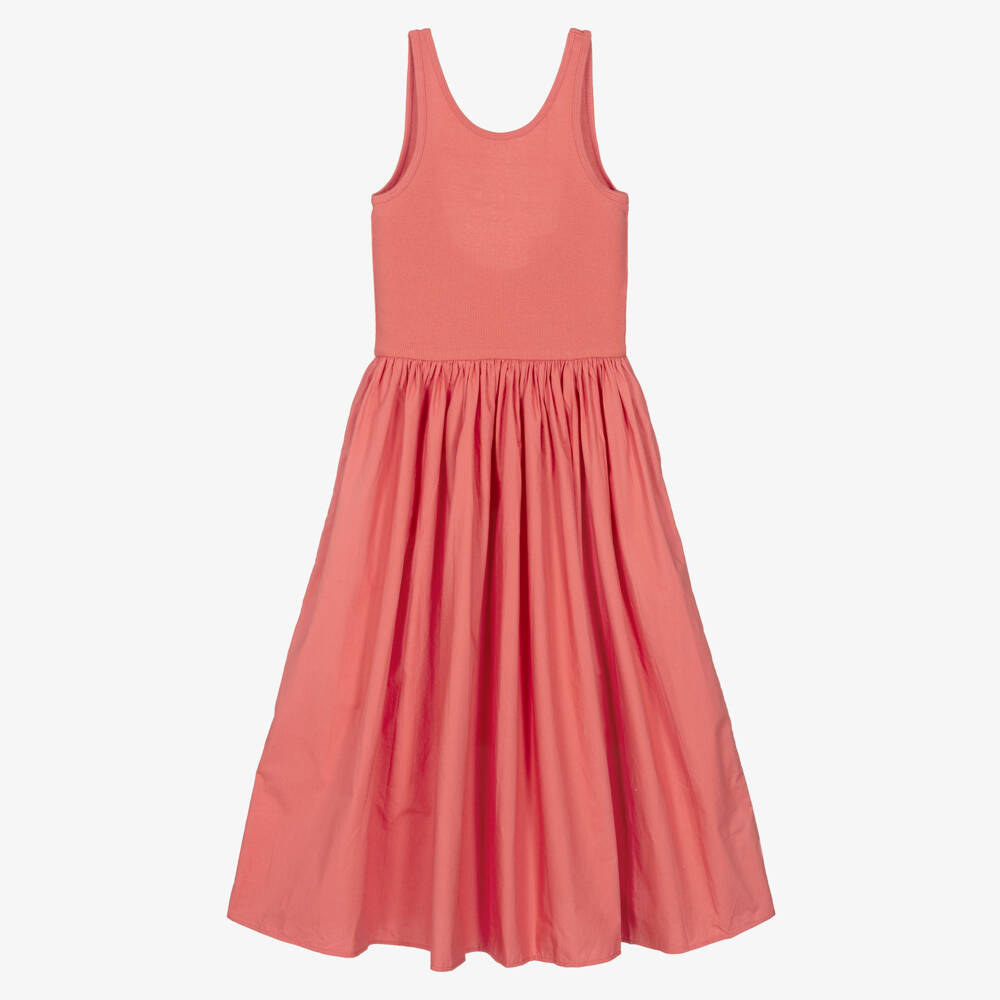 Molo-Girls Coral Pink Organic Cotton Sleeveless Dress | Childrensalon Outlet