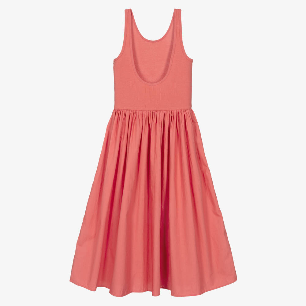 Molo-Girls Coral Pink Organic Cotton Sleeveless Dress | Childrensalon Outlet
