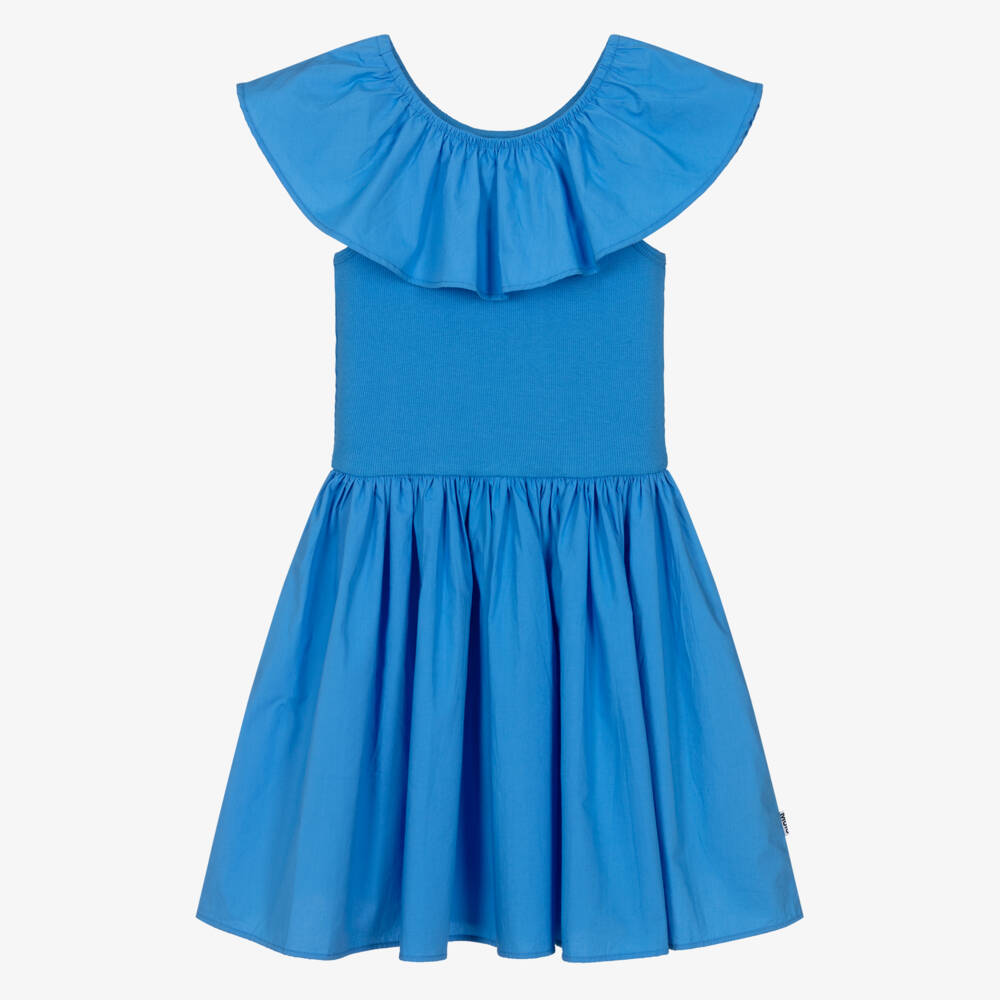 Molo-Платье с воланами из хлопка синее для девочек | Childrensalon Outlet