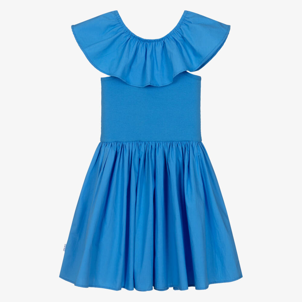 Molo-Платье с воланами из хлопка синее для девочек | Childrensalon Outlet