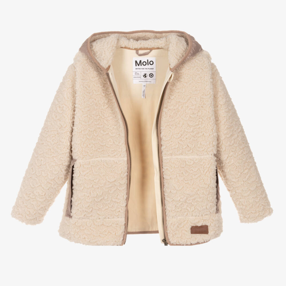 Molo-Girls Cozy Ivory Fleece Hoodie | Childrensalon Outlet