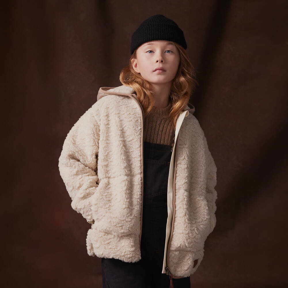 Molo-Girls Cozy Ivory Fleece Hoodie | Childrensalon Outlet