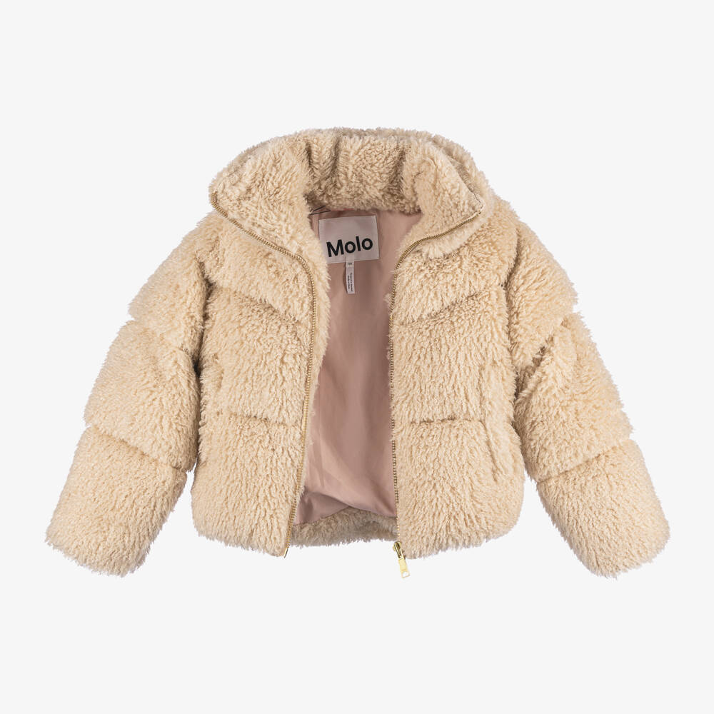 Molo-Girls Cream Faux Fur Coat | Childrensalon Outlet