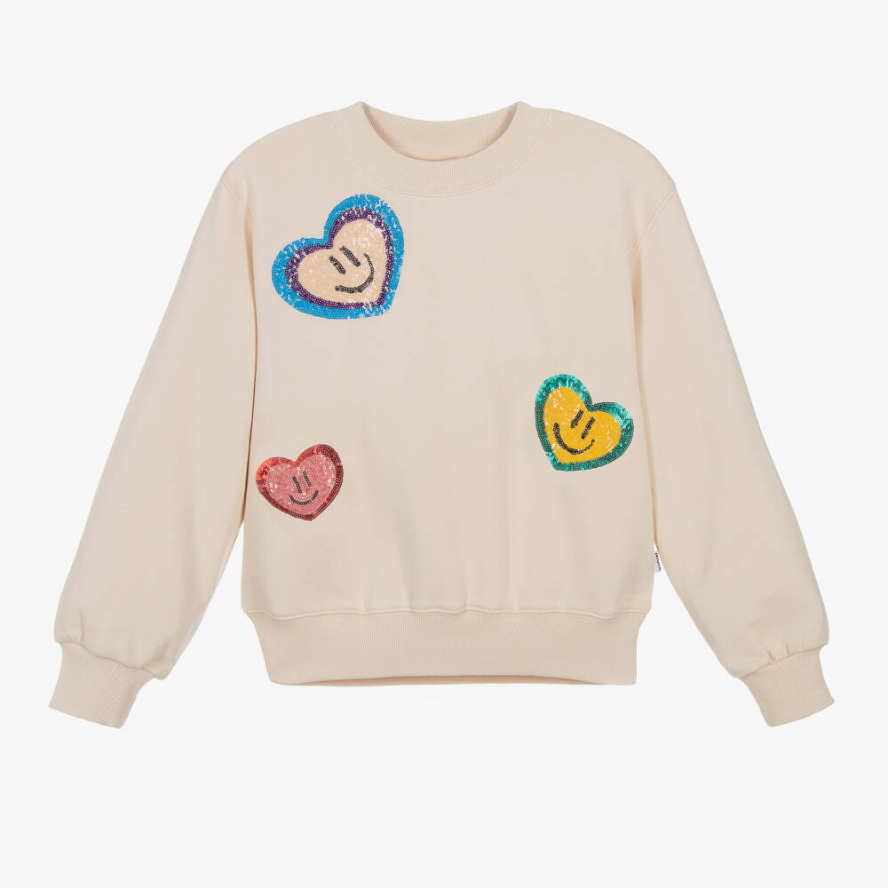 Molo-Girls Cream Heart-Embellished Sweatshirt | Childrensalon Outlet