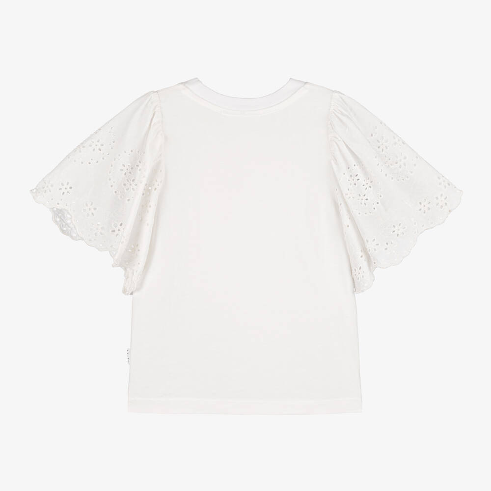 Molo-تيشيرت أبيض ناصع للبنات بتطريز أنيق | Childrensalon Outlet