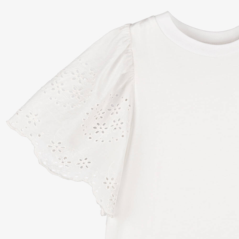 Molo-تيشيرت أبيض ناصع للبنات بتطريز أنيق | Childrensalon Outlet