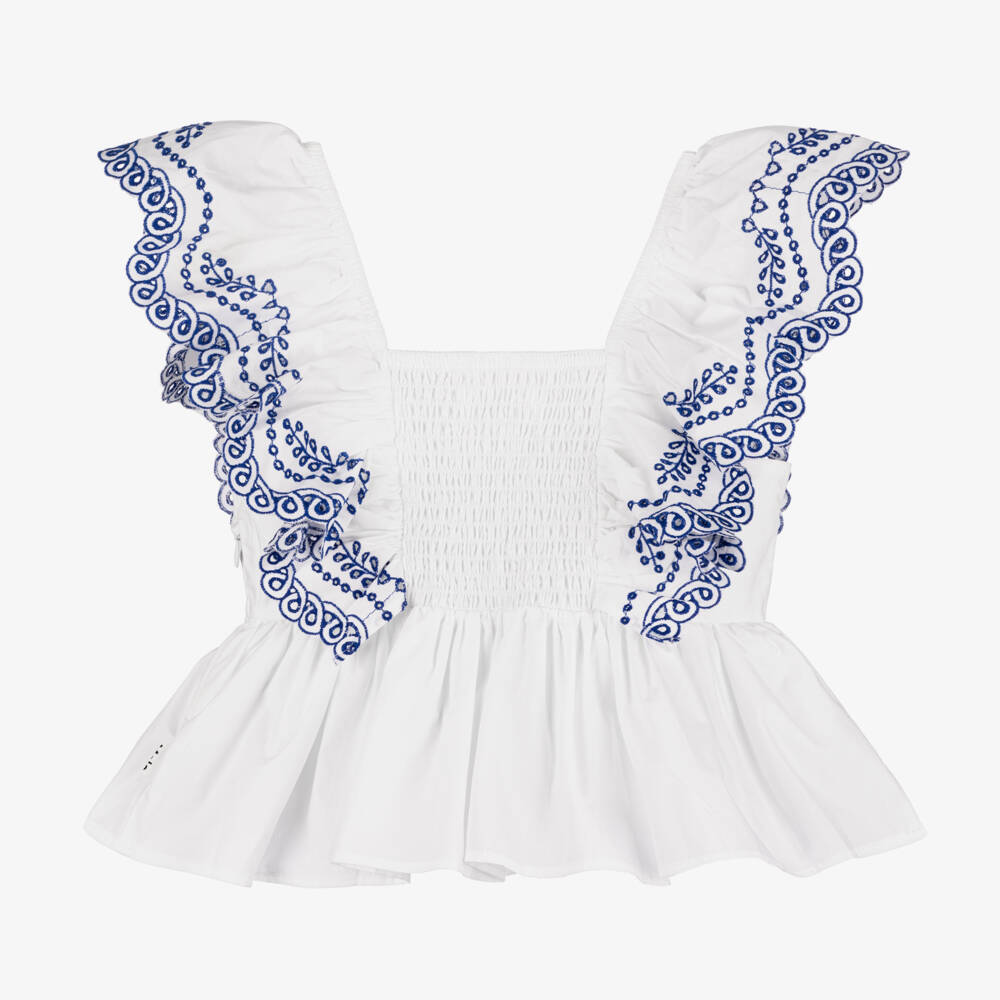 Molo-Белый хлопковый топ с ажурной вышивкой для девочек | Childrensalon Outlet