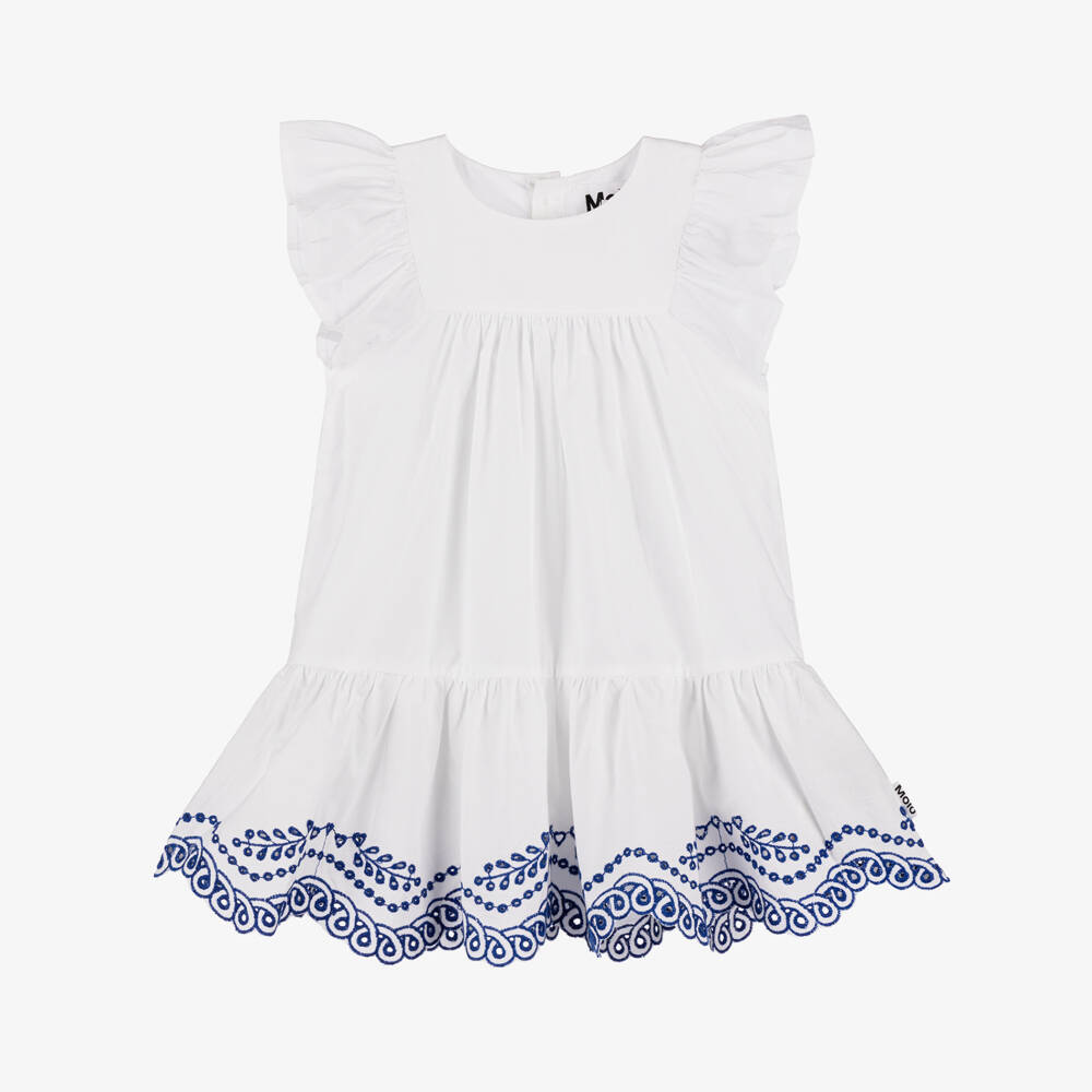 Molo-فستان أبيض نقي للبنات بتطريز مثقوب | Childrensalon Outlet
