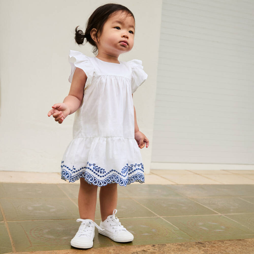Molo-Girls Crisp White Eyelet Dress | Childrensalon Outlet