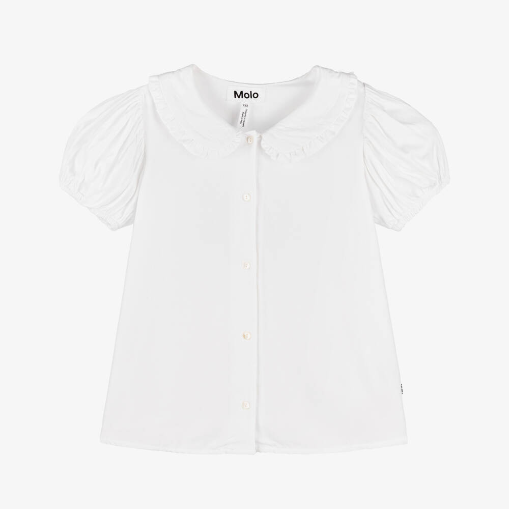 Molo-بلوزة بيضاء نقية بأكمام منتفخة للبنات | Childrensalon Outlet