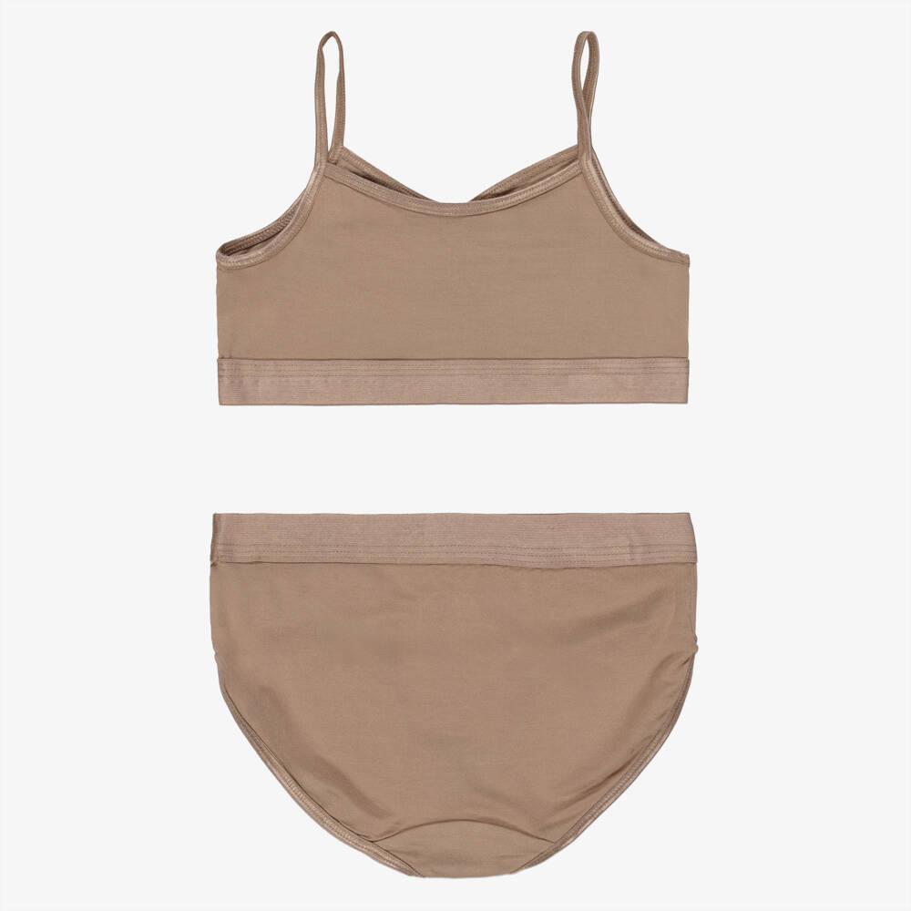 Molo-Girls Dark Beige Ecovero Crop Top & Knickers Set | Childrensalon Outlet
