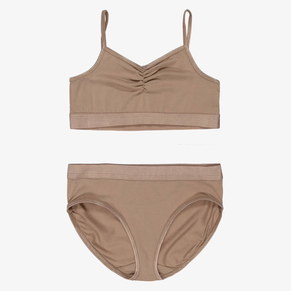 Molo-Girls Dark Beige Ecovero Crop Top & Knickers Set | Childrensalon Outlet