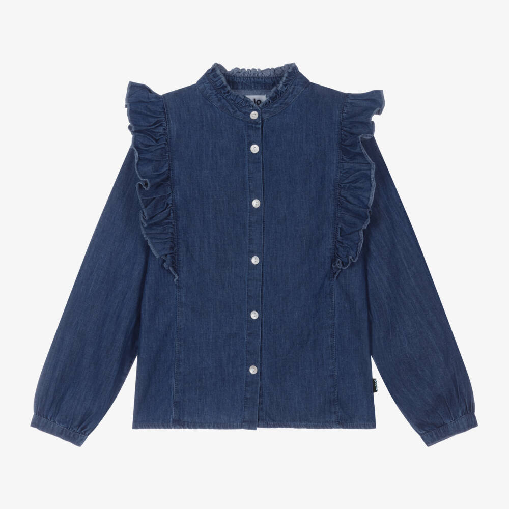 Molo-Girls Denim Ruffle Top | Childrensalon Outlet