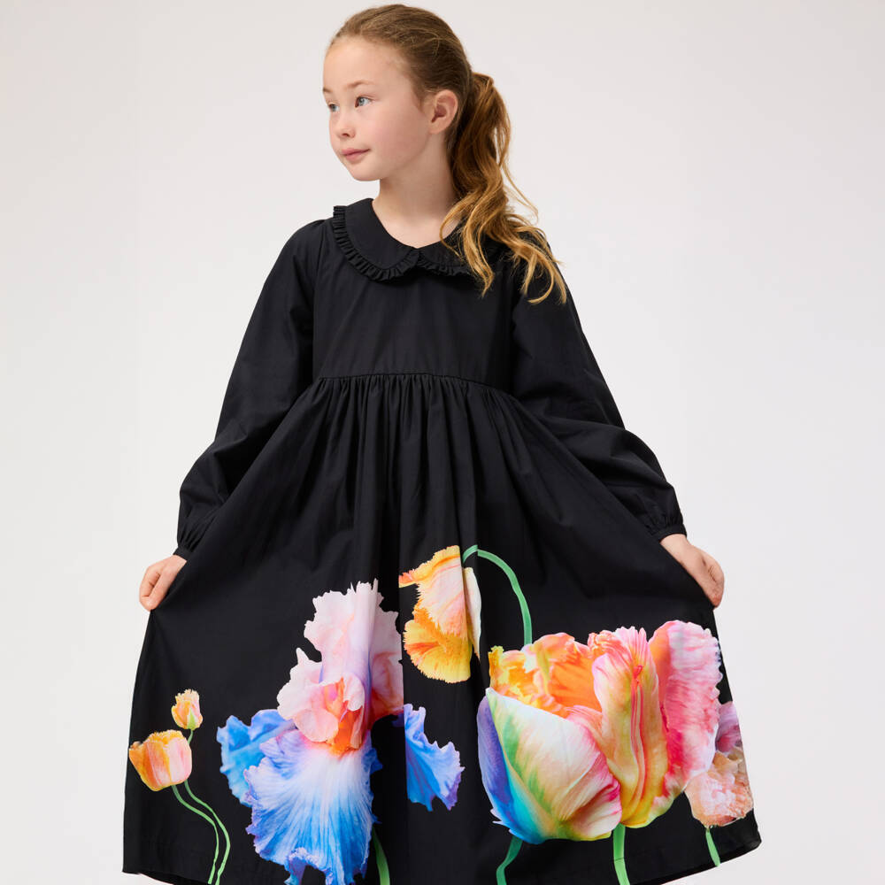 Molo-Элегантное черное платье с цветочным узором для девочек | Childrensalon Outlet