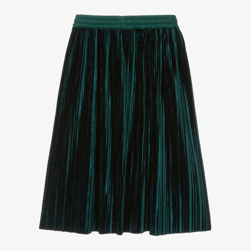Molo-Girls Emerald Velvet Pleated Skirt | Childrensalon Outlet