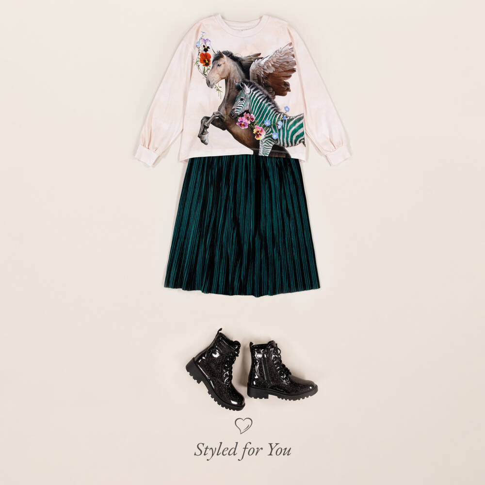 Molo-Girls Emerald Velvet Pleated Skirt | Childrensalon Outlet