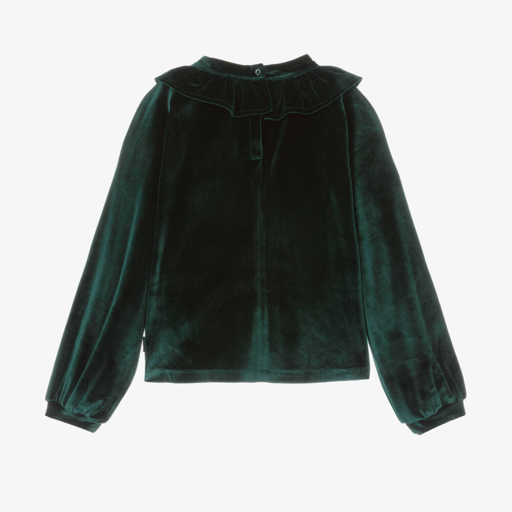 Molo-Girls Emerald Velvet Ruffle Top | Childrensalon Outlet