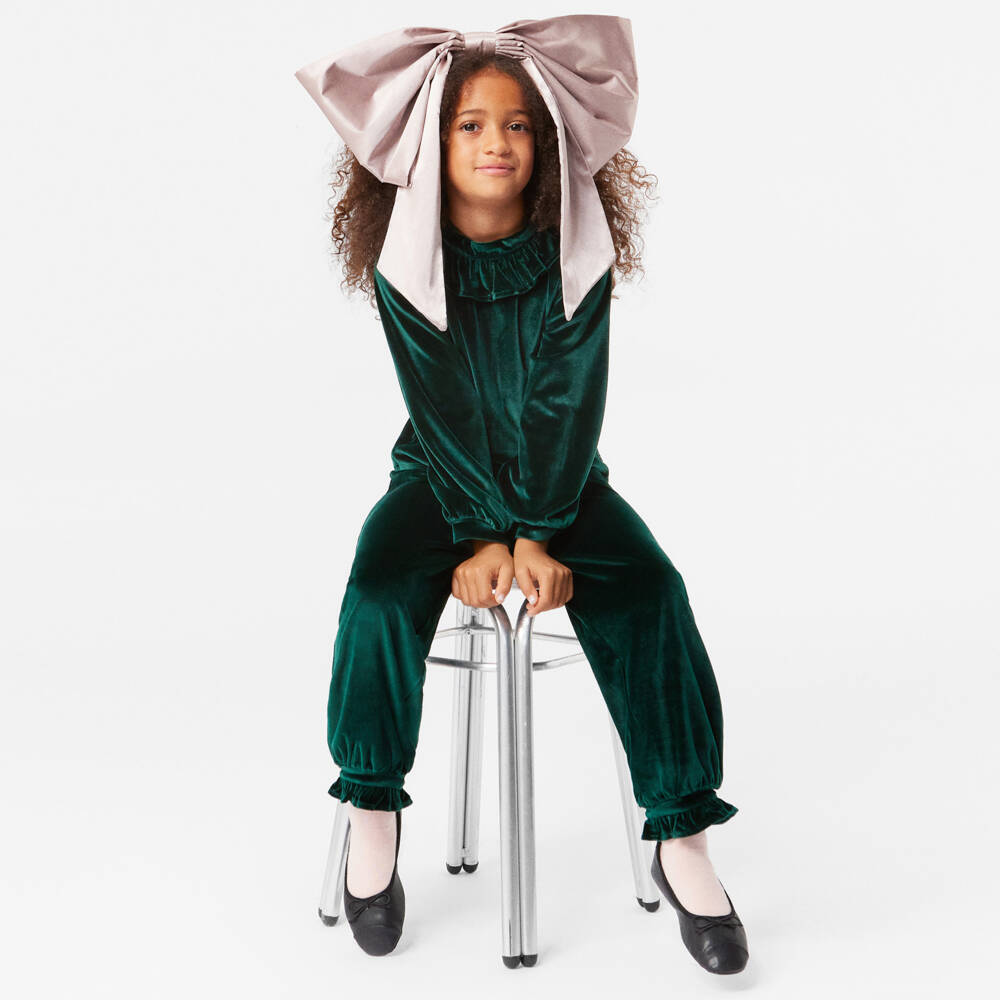 Molo-Girls Emerald Velvet Ruffle Top | Childrensalon Outlet