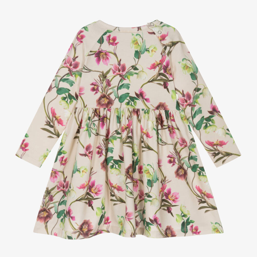 Molo-Girls Floral Beige Cotton Dress | Childrensalon Outlet