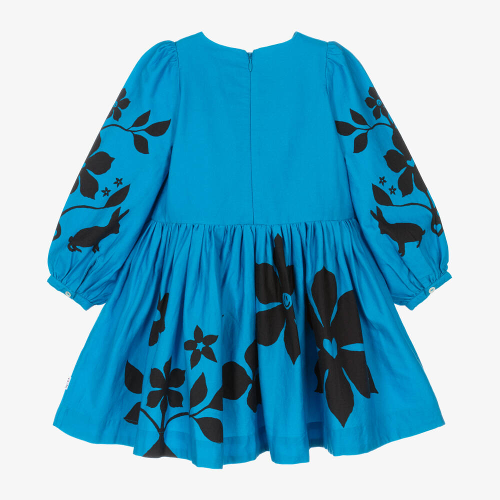 Molo-Girls Floral Blue Cotton Dress | Childrensalon Outlet