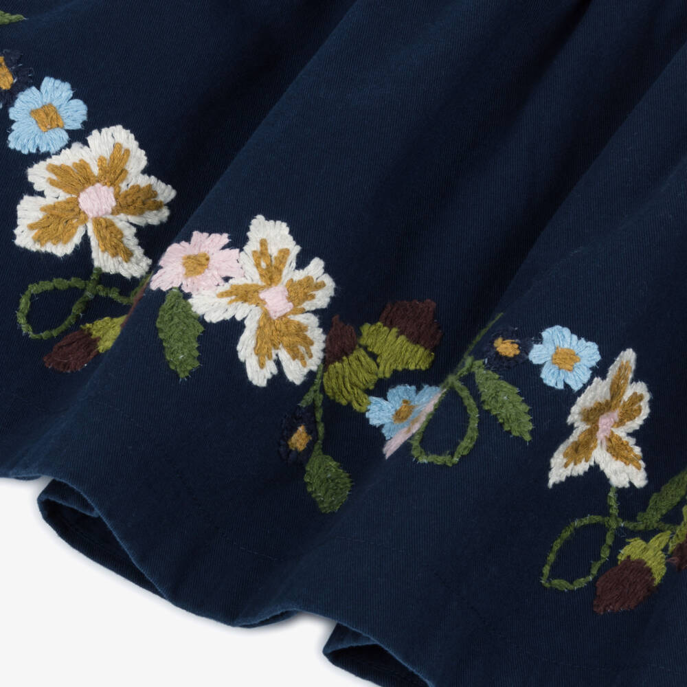 Molo-Girls Floral Embroidered Blue Skirt | Childrensalon Outlet