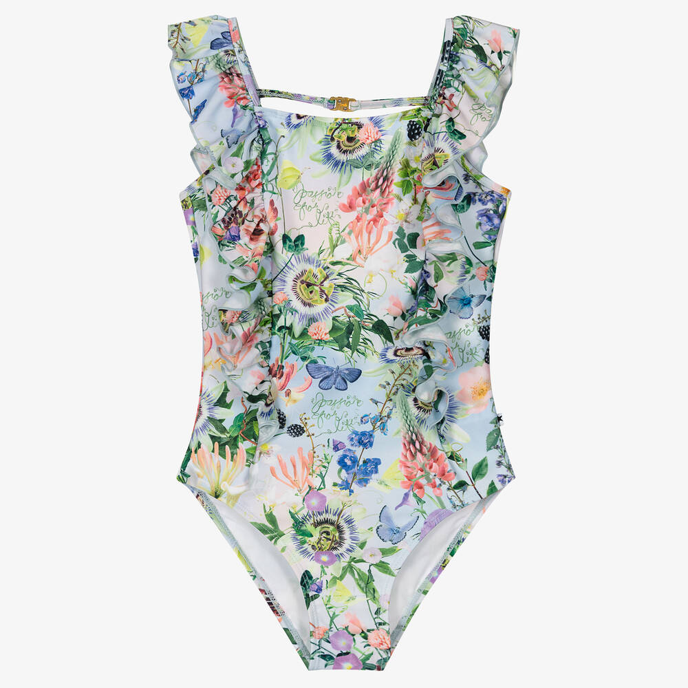 Molo - Girls Floral Ruffle Swimsuit (UPF50+) | Childrensalon