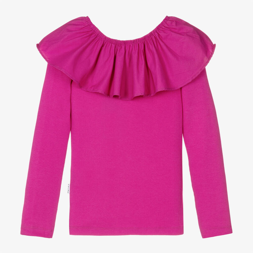 Molo-Girls Fuchsia Organic Ruffle Top | Childrensalon Outlet