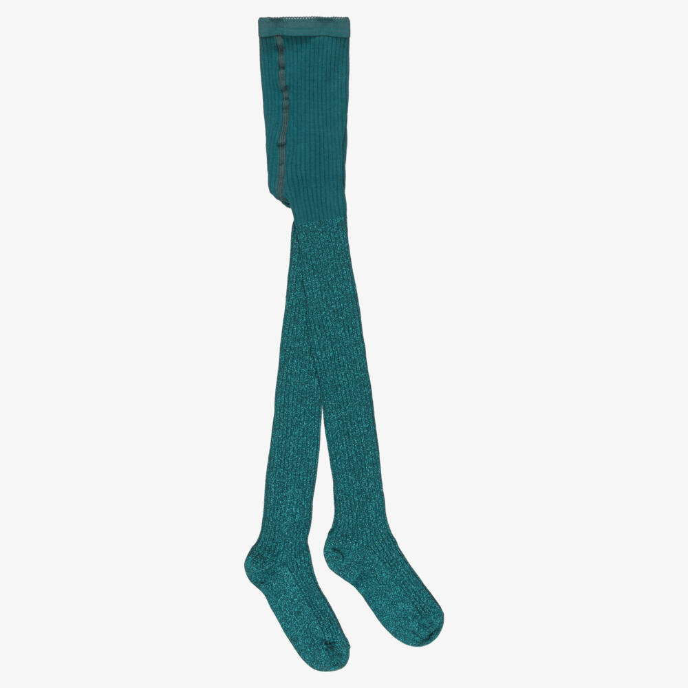 Molo-Girls Glittery Green Ribbed Tights | Childrensalon Outlet