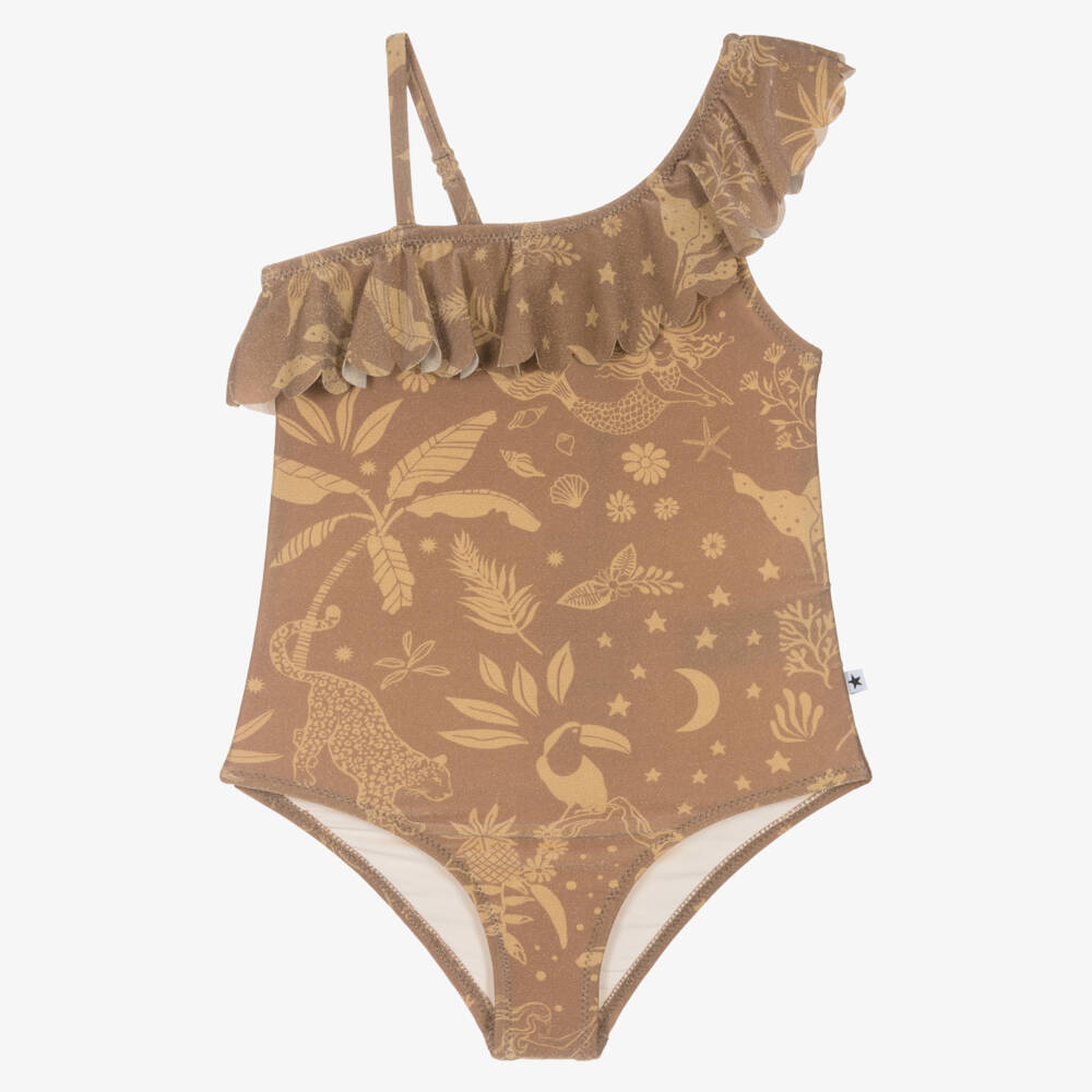 Molo-Girls Gold Glitter Tropical Swimsuit | Childrensalon Outlet