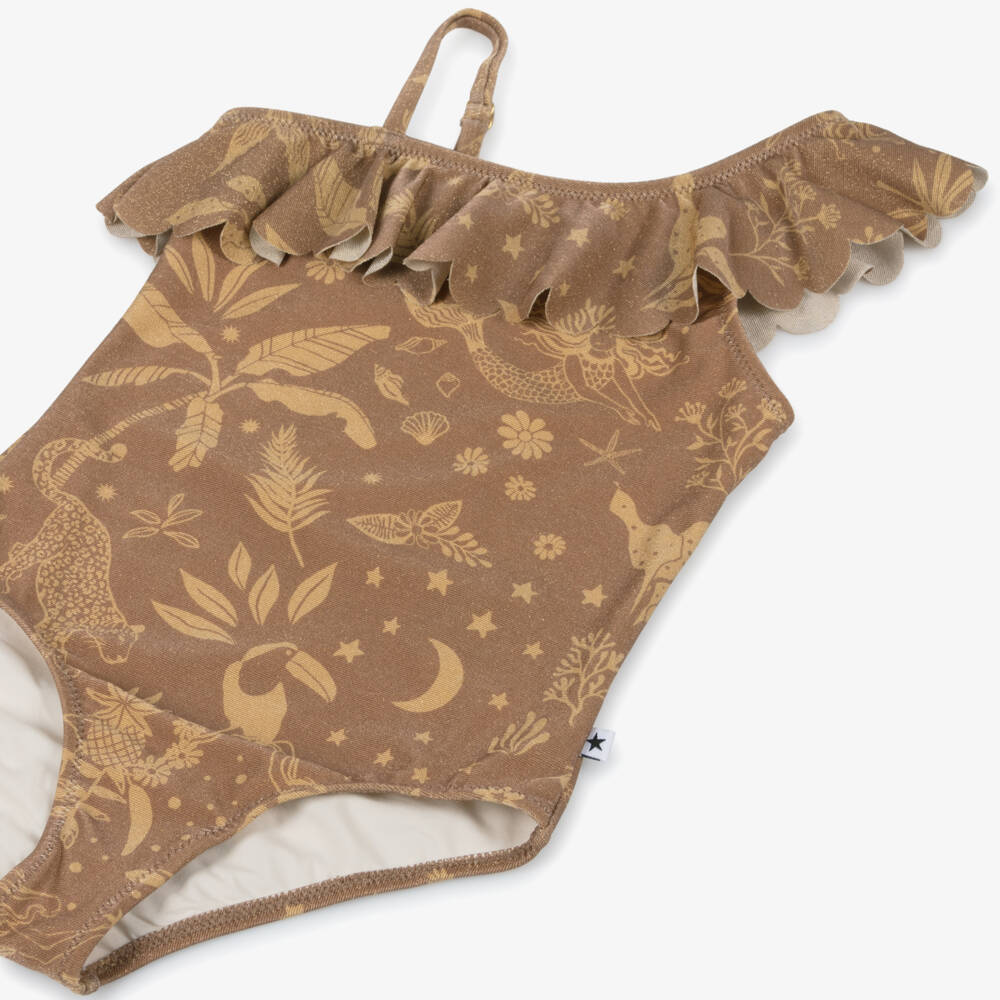 Molo-Girls Gold Glitter Tropical Swimsuit | Childrensalon Outlet