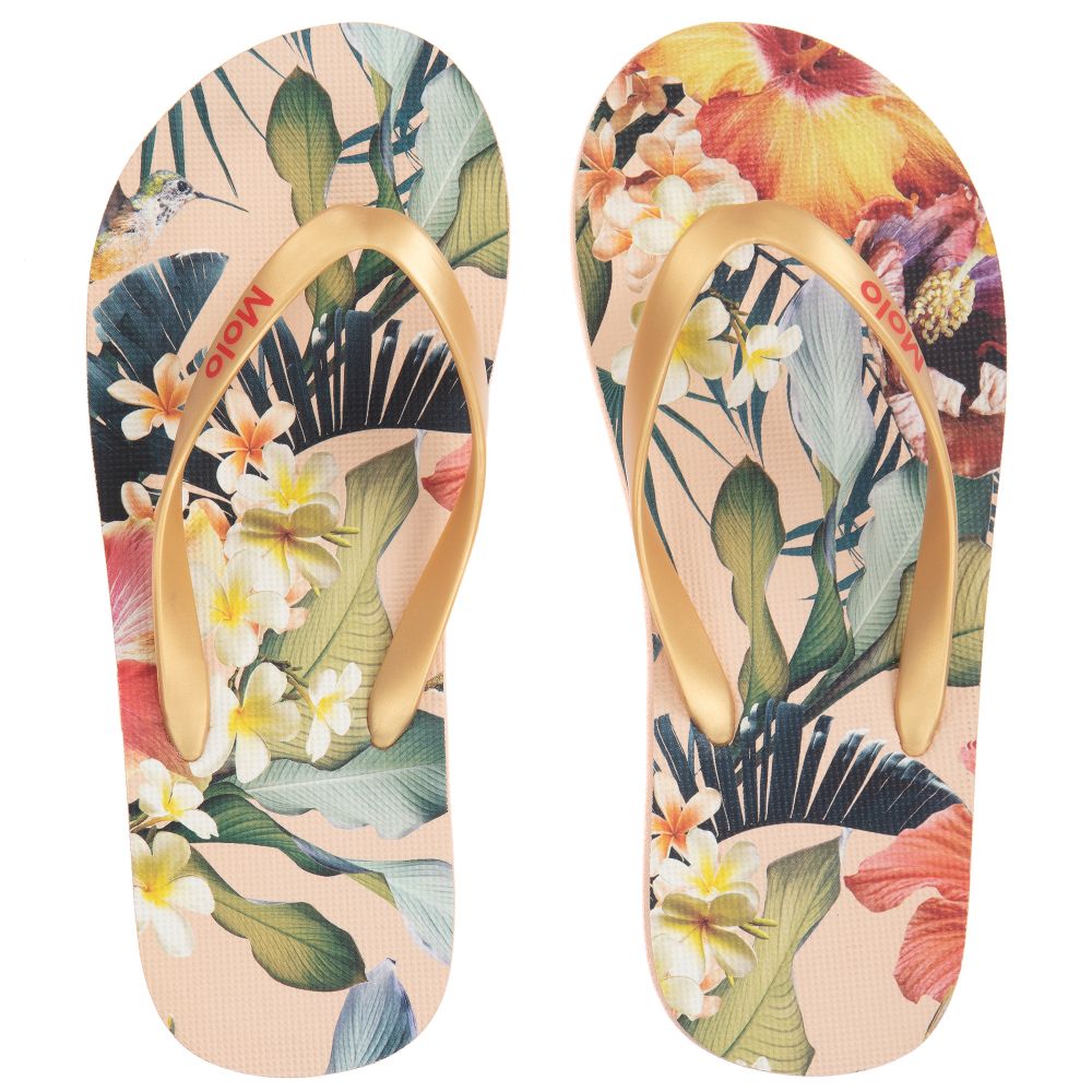 Molo - Girls Gold Hawaiin Flip-Flops | Childrensalon