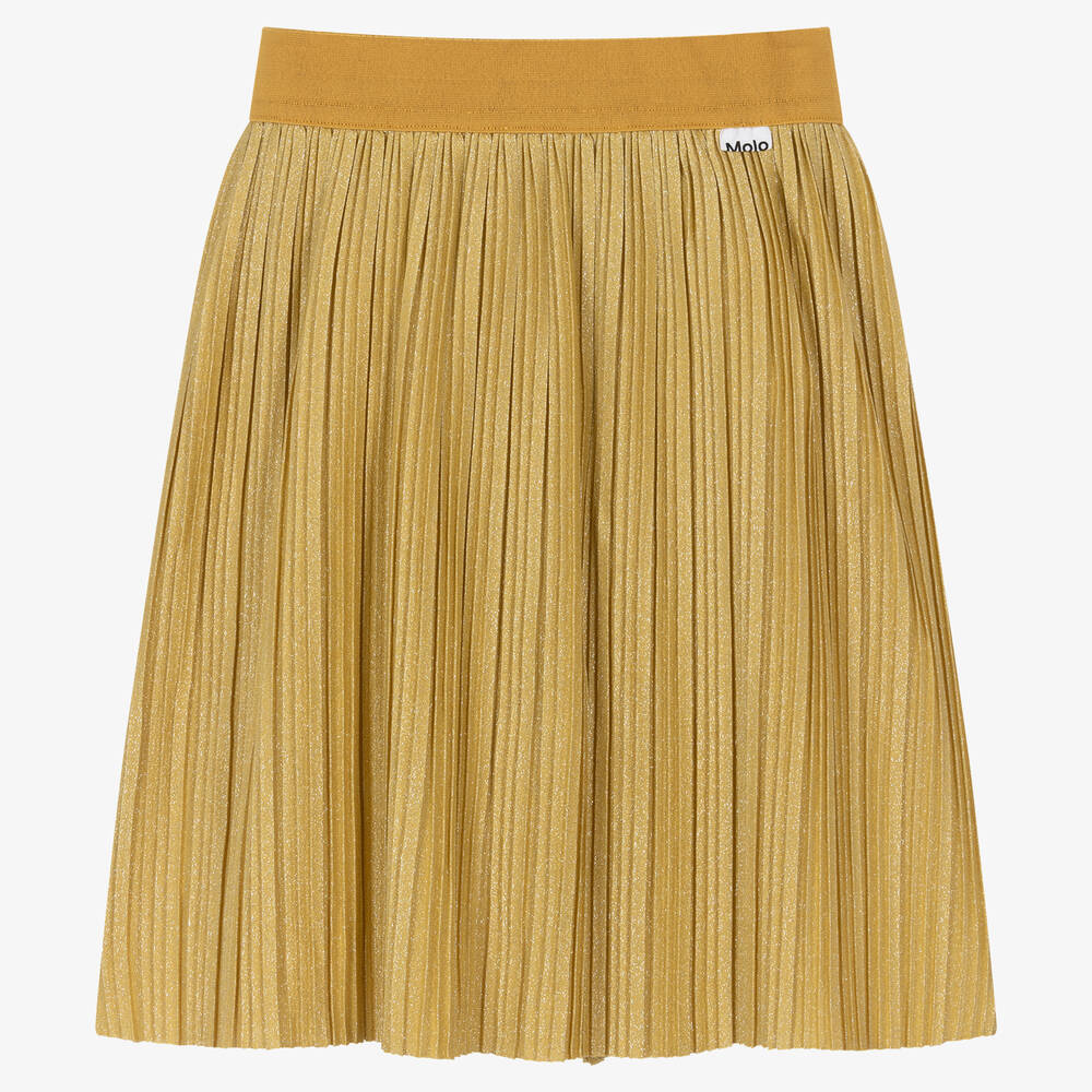 Molo - Girls Gold Sparkly Pleated Skirt | Childrensalon