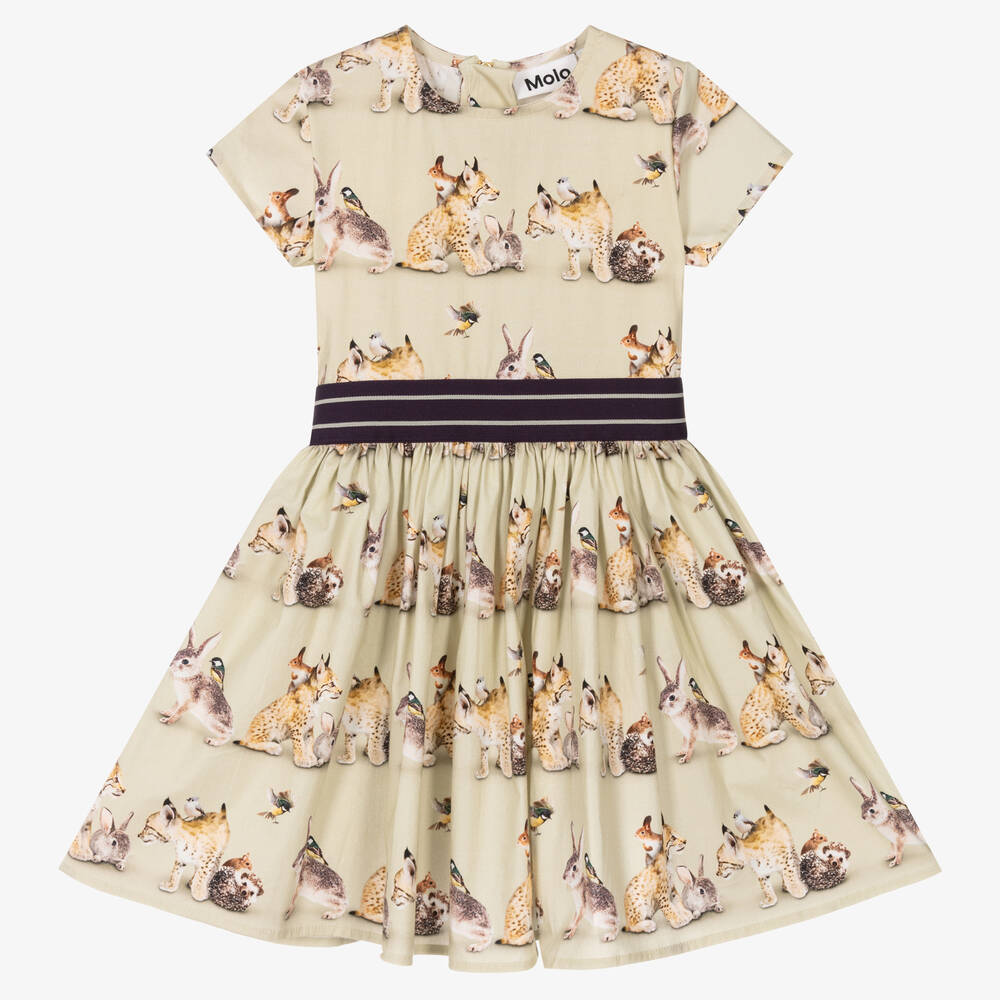 Molo - Grünes Kleid mit Tiere-Print (M) | Childrensalon